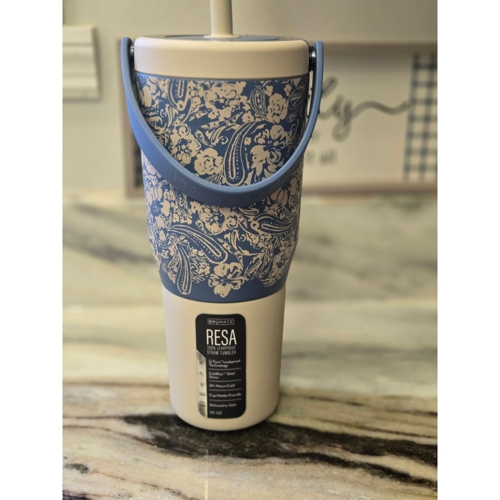 Brumate x Billabong Resa 35oz Leakproof Straw Tumbler Blue Paisley Floral New